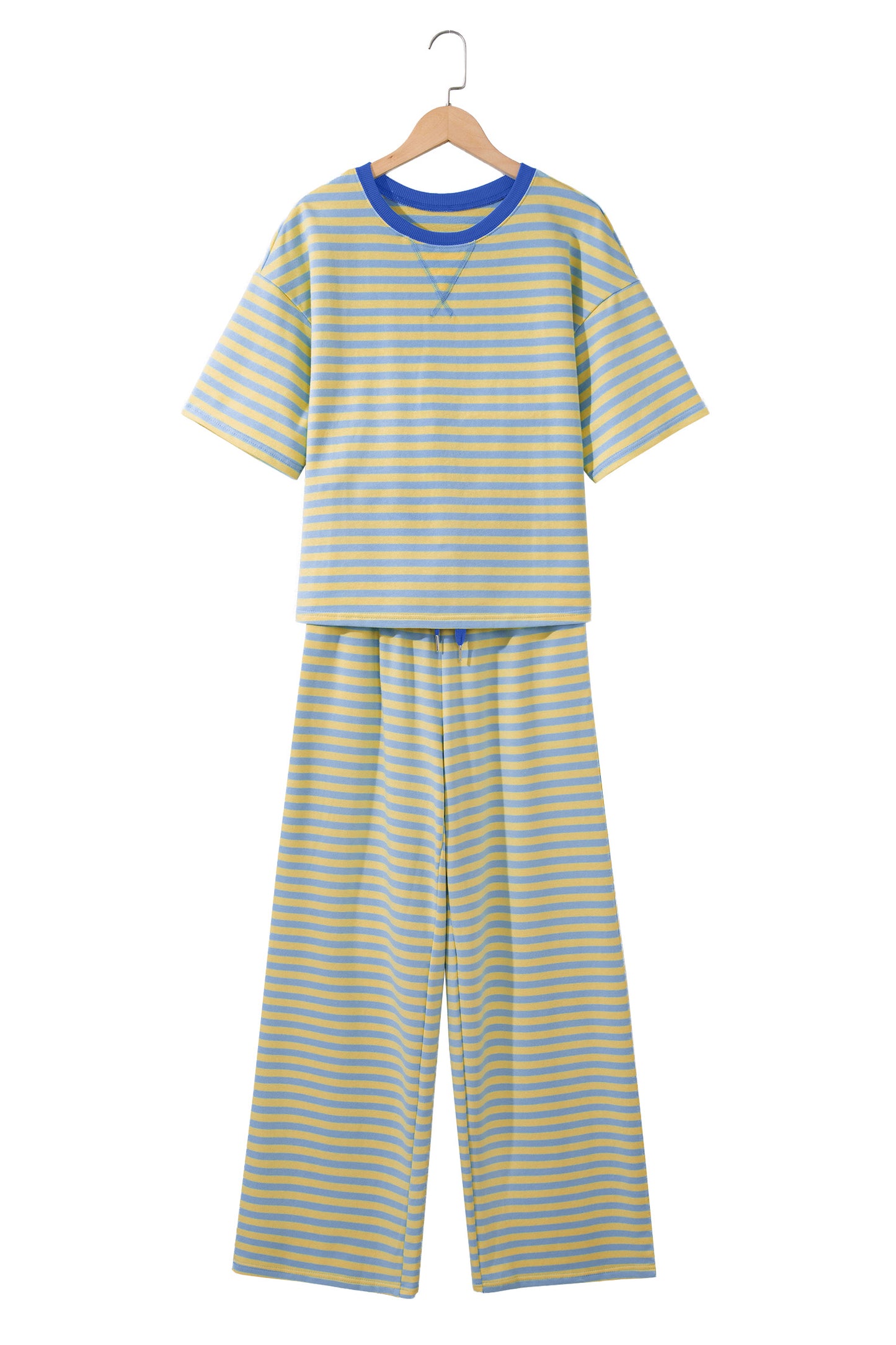 Pink Stripe Crew Neck Pant Set