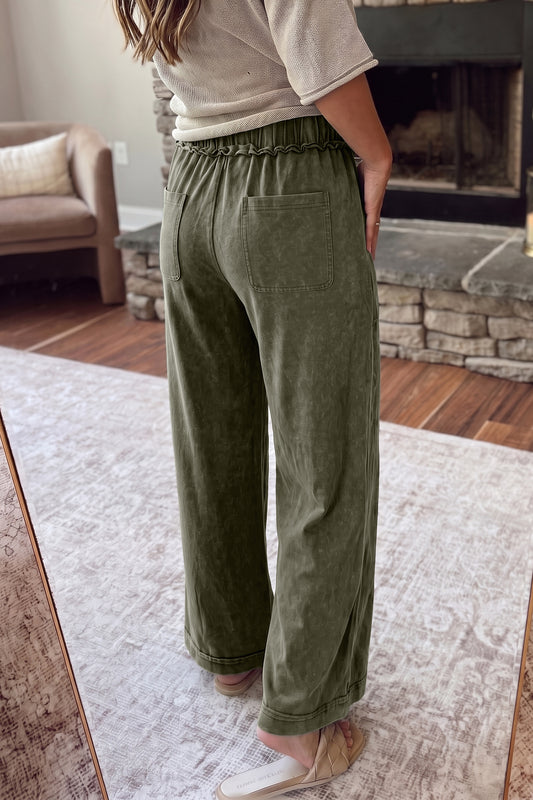 Jungle Green Mineral Wash Flare Leg Pants