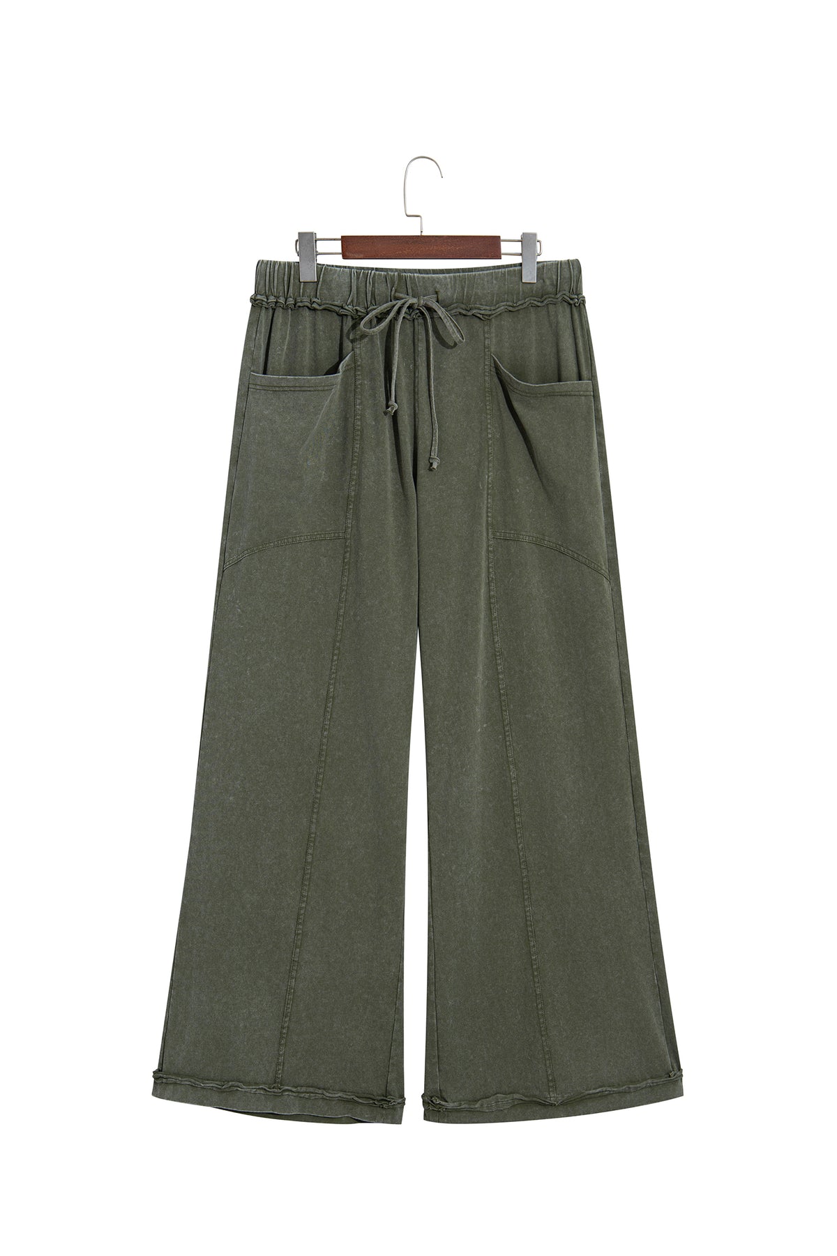 Jungle Green Mineral Wash Flare Leg Pants