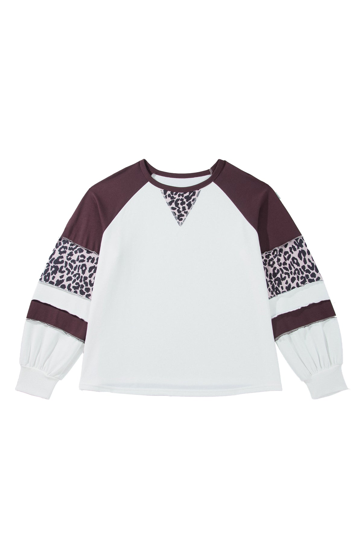 Beige Leopard Print Colorblock Blouse