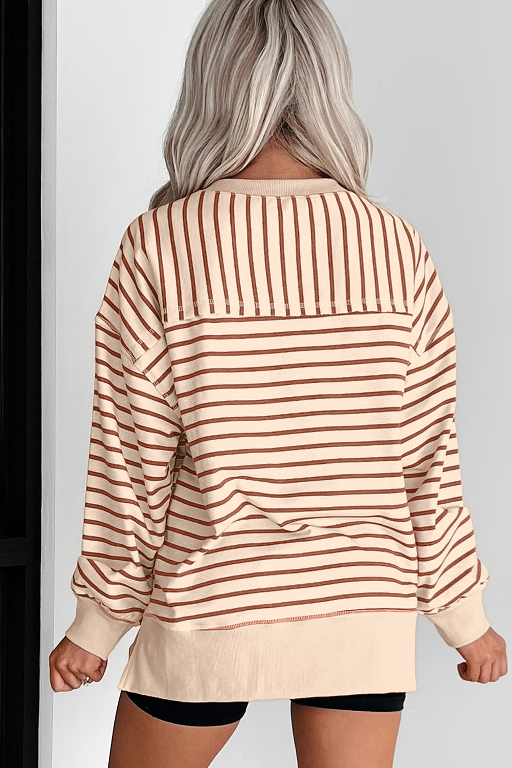 Cozy Khaki Striped Oversized Sweatshirt