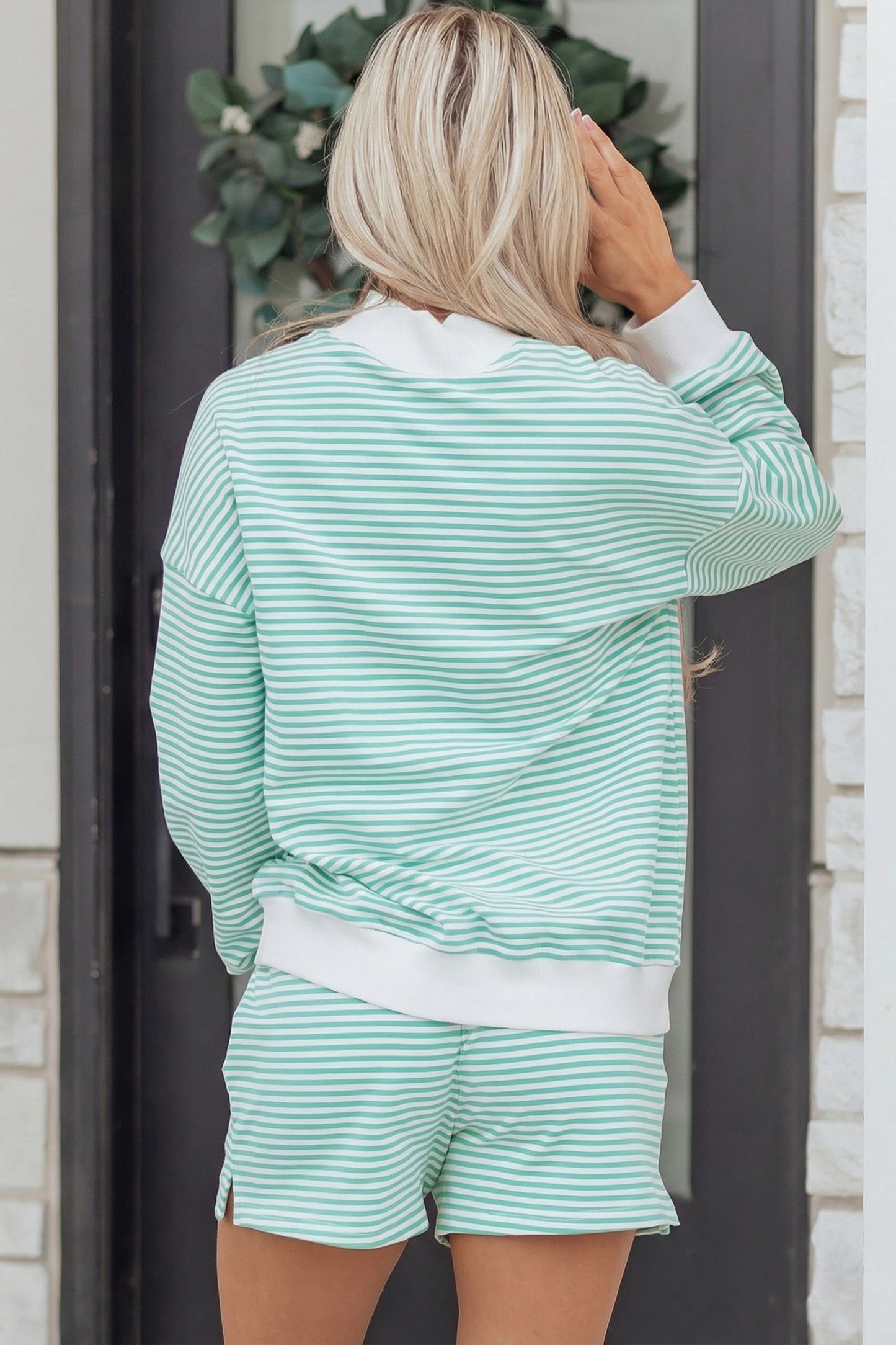 Red Stripe Oversize Mock Neck Sweatshirt & Shorts Set