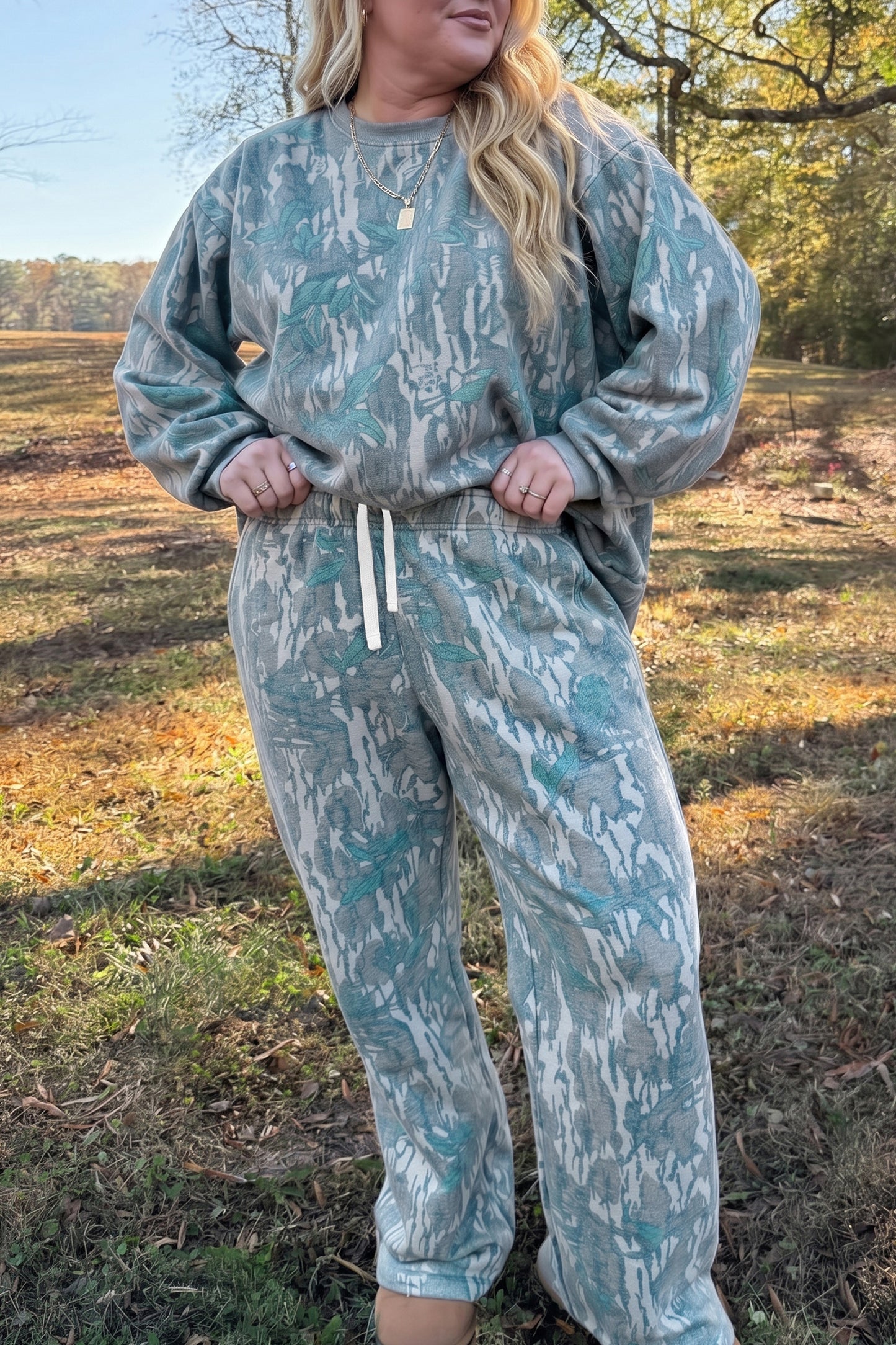 Camo Abstract Botanical Print Pant Set