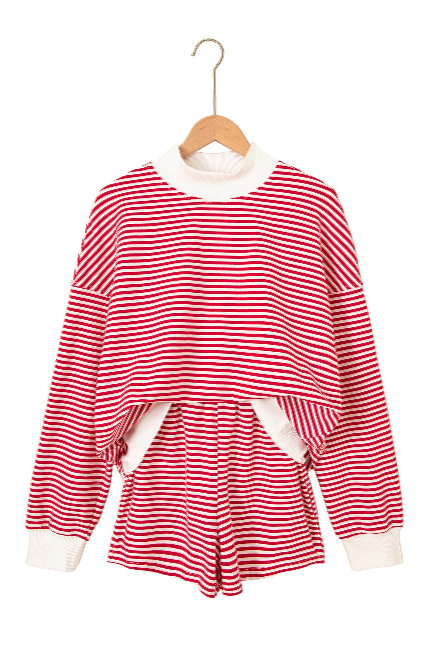 Red Stripe Oversize Mock Neck Sweatshirt & Shorts Set