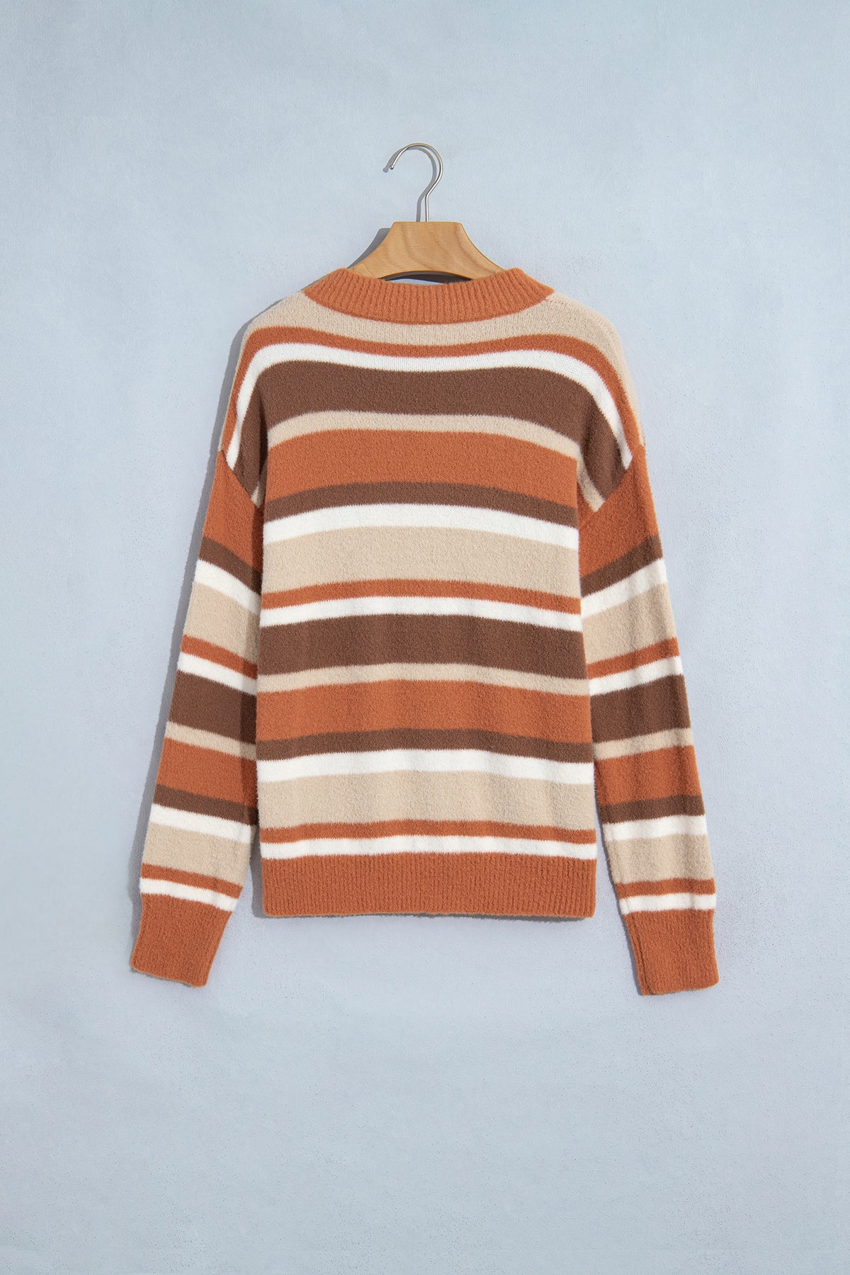 Orange and Mocha Stripe Dropped Shoulder Sweater