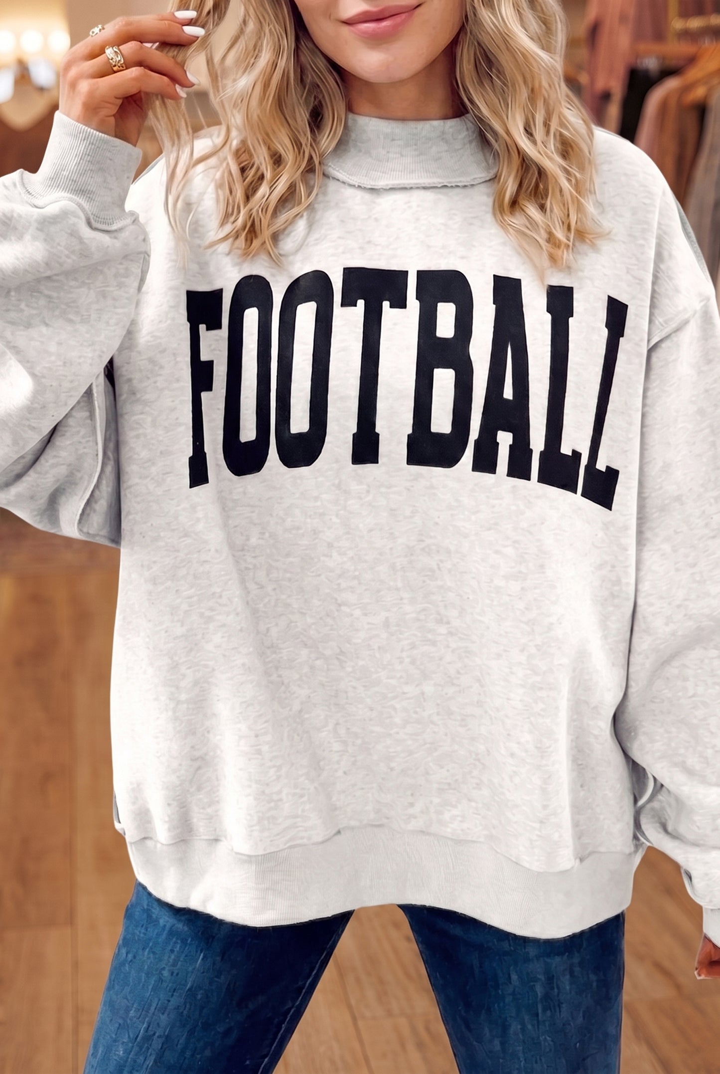 Light Grey Mock Neck GAMEDAY/ FOOTBALL Reversible Sweatshirt
