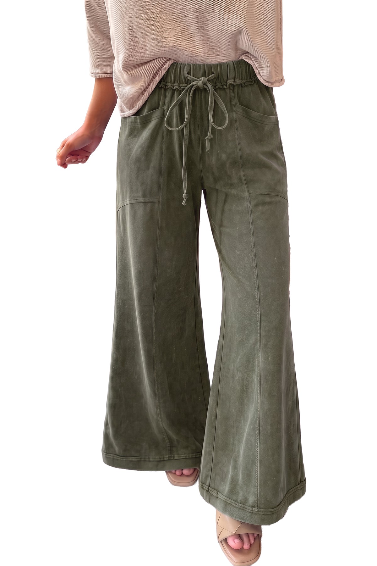 Jungle Green Mineral Wash Flare Leg Pants
