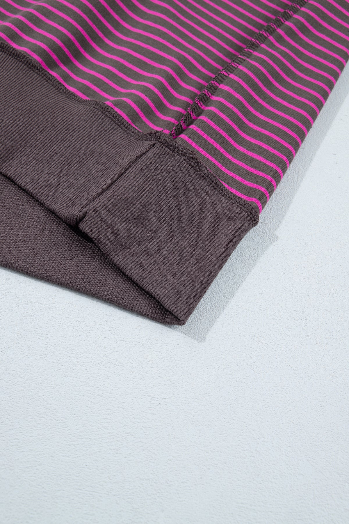 Stripe Ribbed  Mock Neck Baggy Pullover Shorts Set