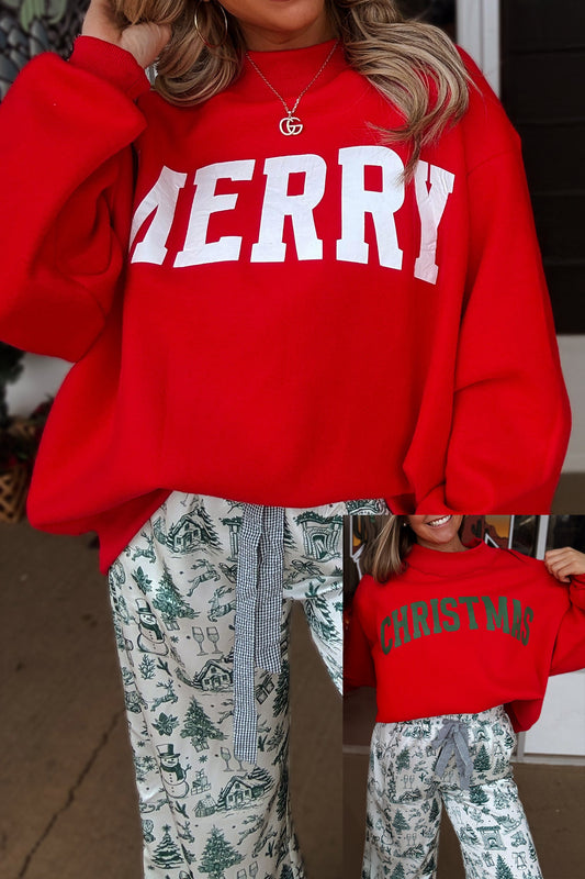 MERRY/CHRISTMAS Reversible Mock Neck Sweatshirt