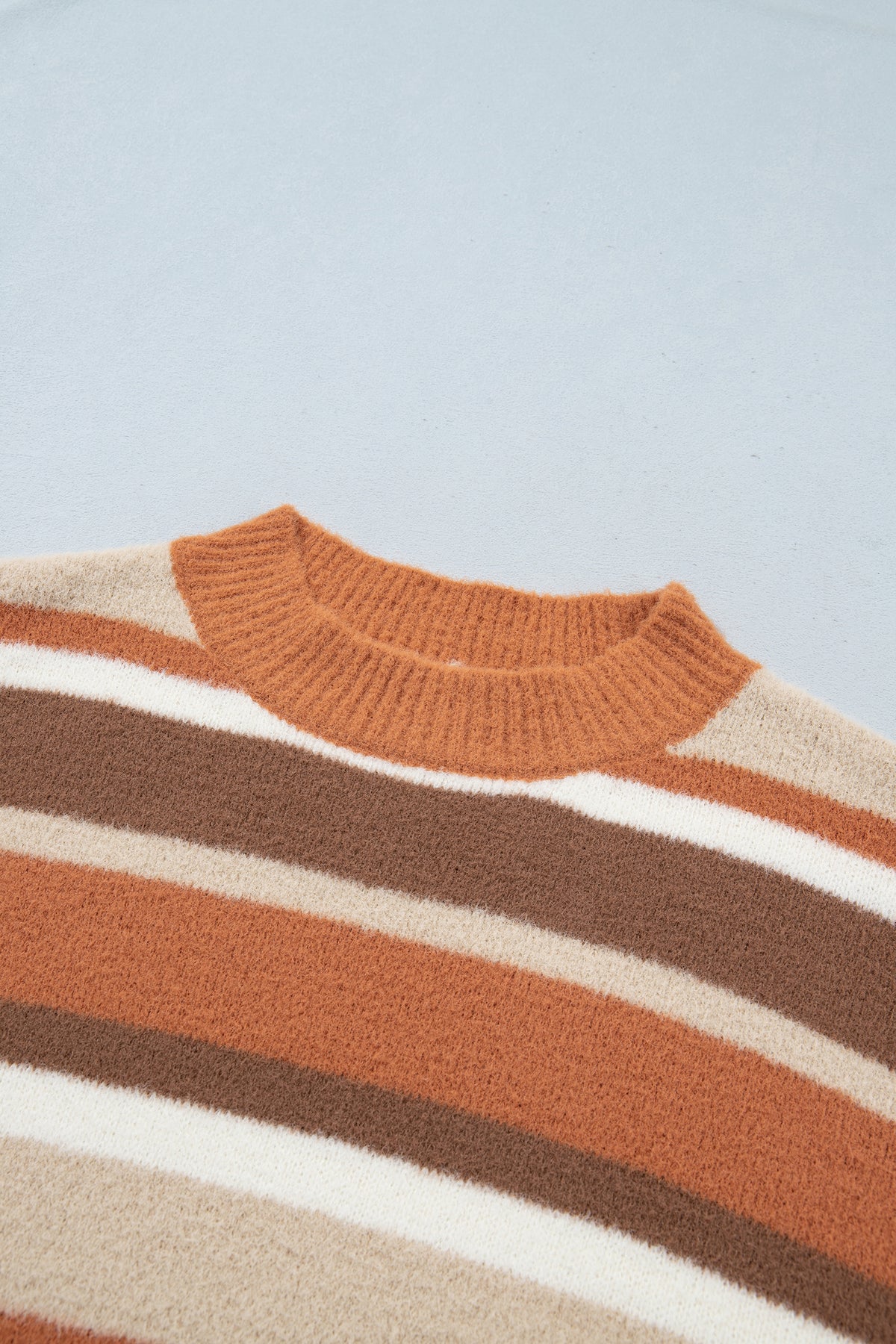 Orange and Mocha Stripe Dropped Shoulder Sweater