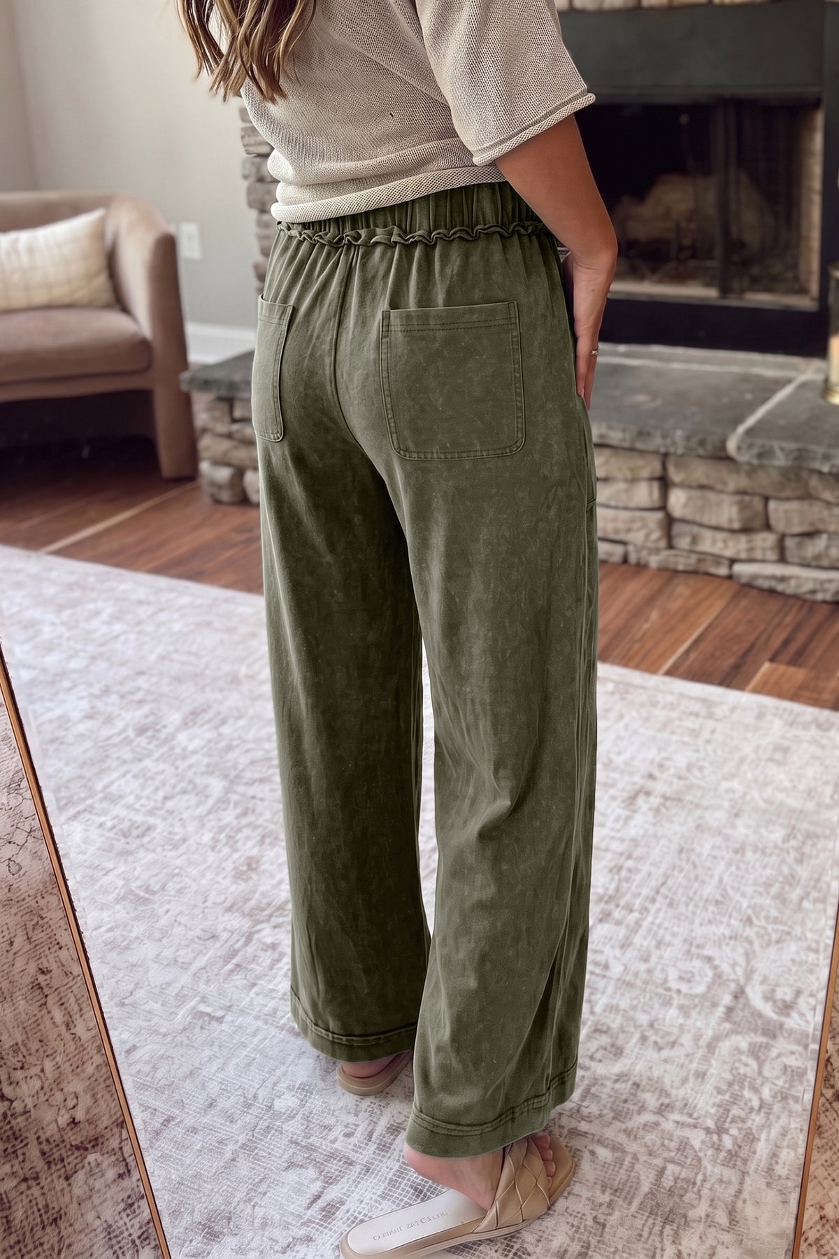 Jungle Green Mineral Wash Flare Leg Pants