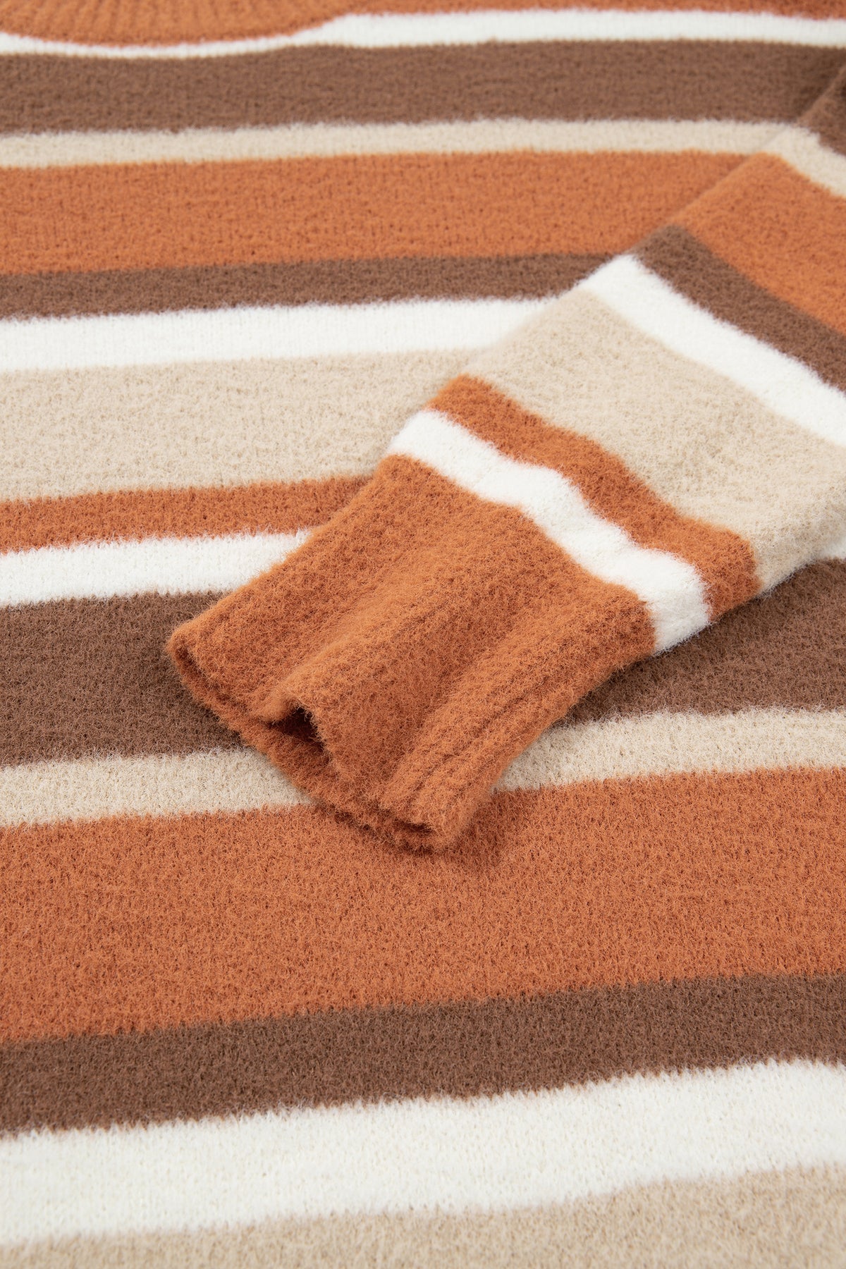 Orange and Mocha Stripe Dropped Shoulder Sweater