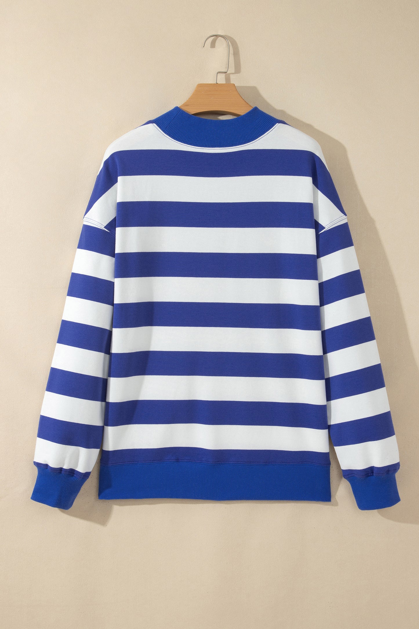 Blue Stripe Colorblock Mock Neck Sweatshirt