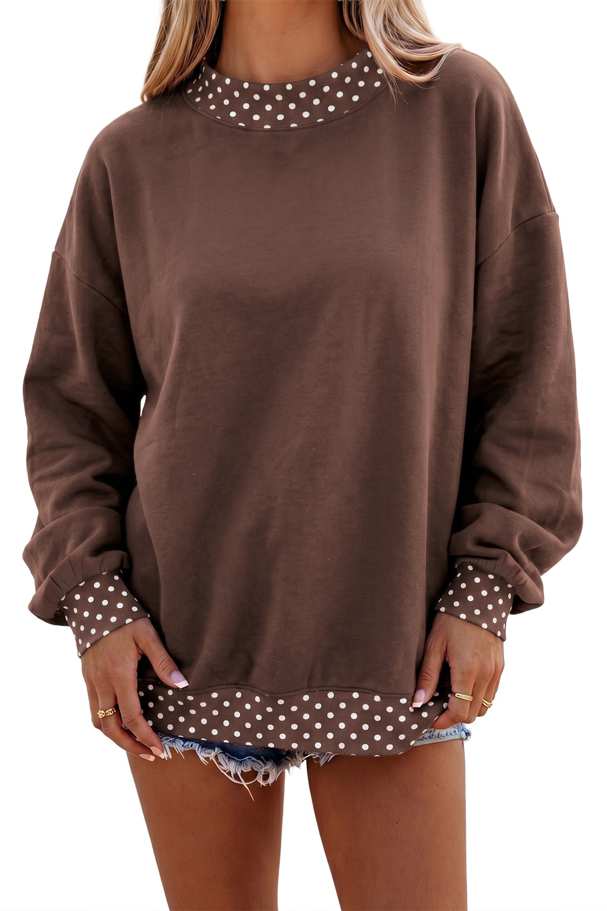 Mocha Polka Dot Oversized Sweatshirt
