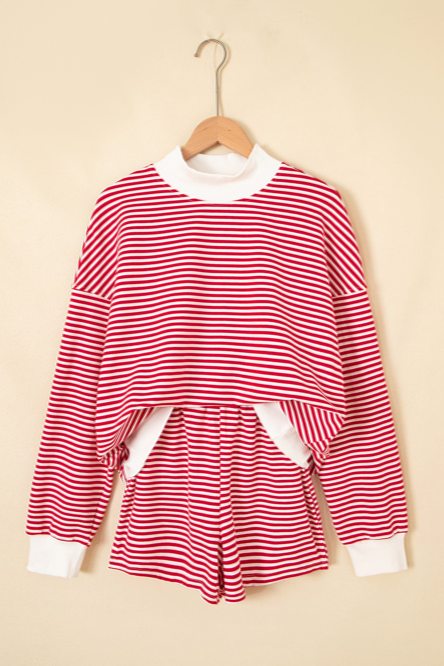 Red Stripe Oversize Mock Neck Sweatshirt & Shorts Set