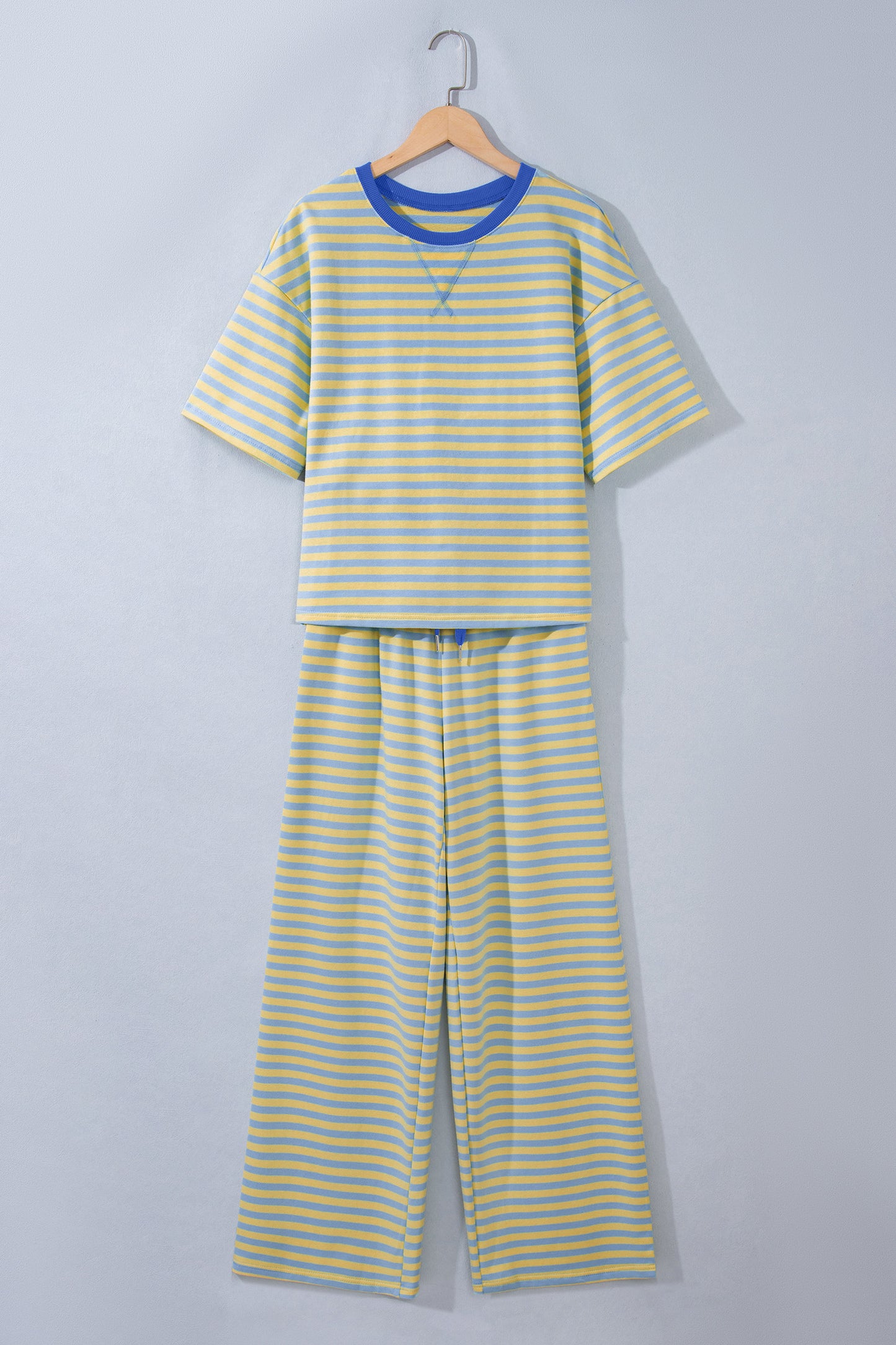 Pink Stripe Crew Neck Pant Set