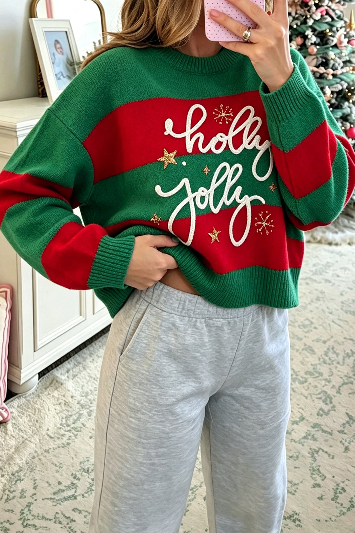 Stripe Festive Holly Jolly Sequin Christmas Sweater