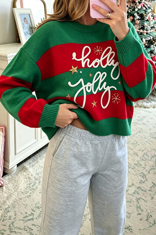 Stripe Festive Holly Jolly Sequin Christmas Sweater