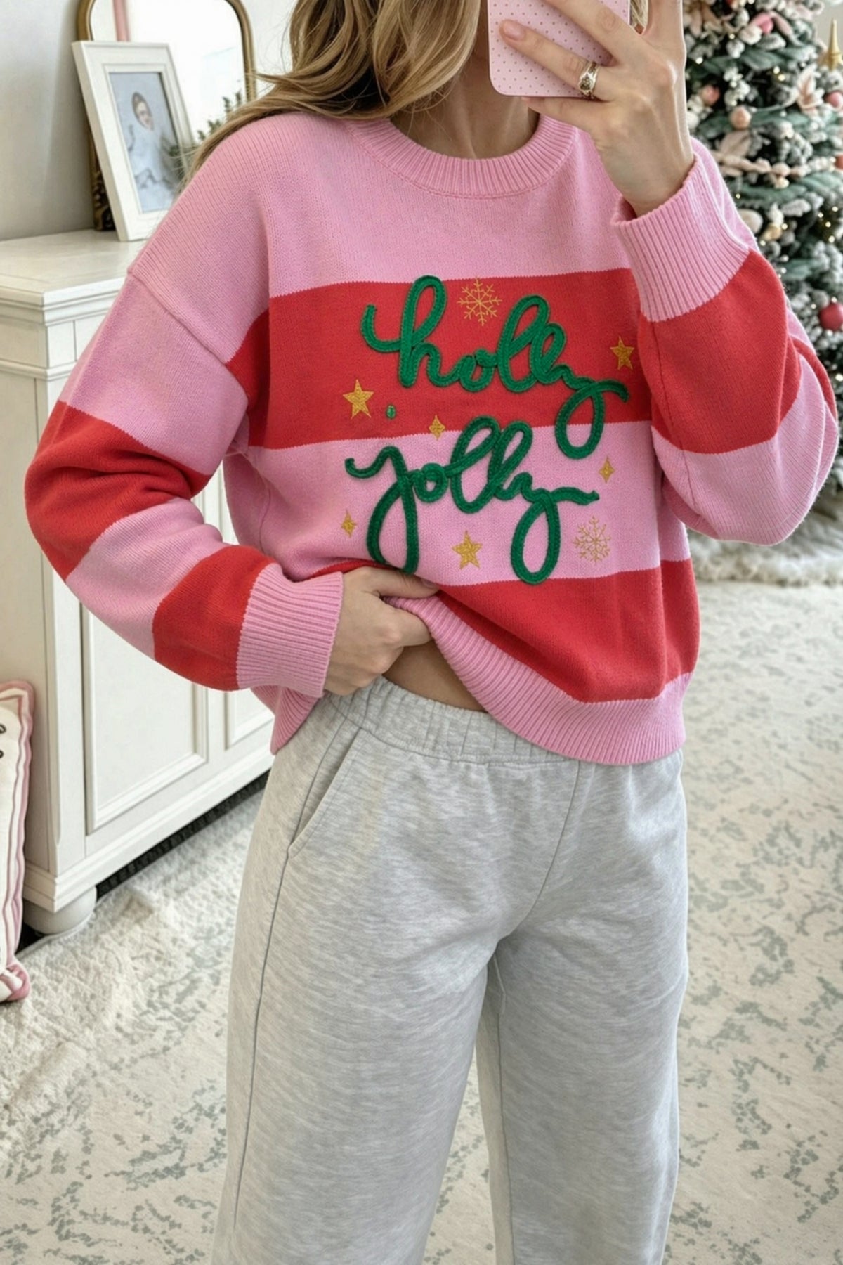 Stripe Festive Holly Jolly Sequin Christmas Sweater