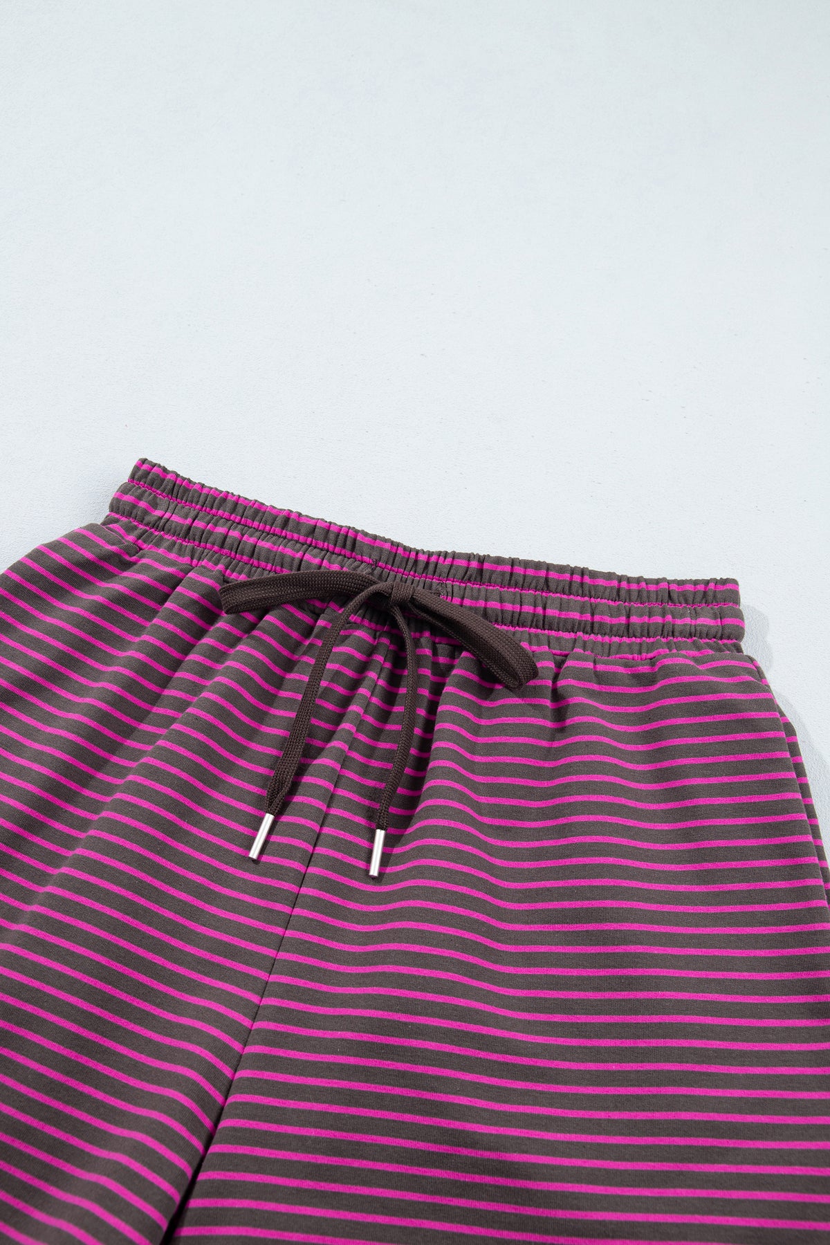 Stripe Ribbed  Mock Neck Baggy Pullover Shorts Set