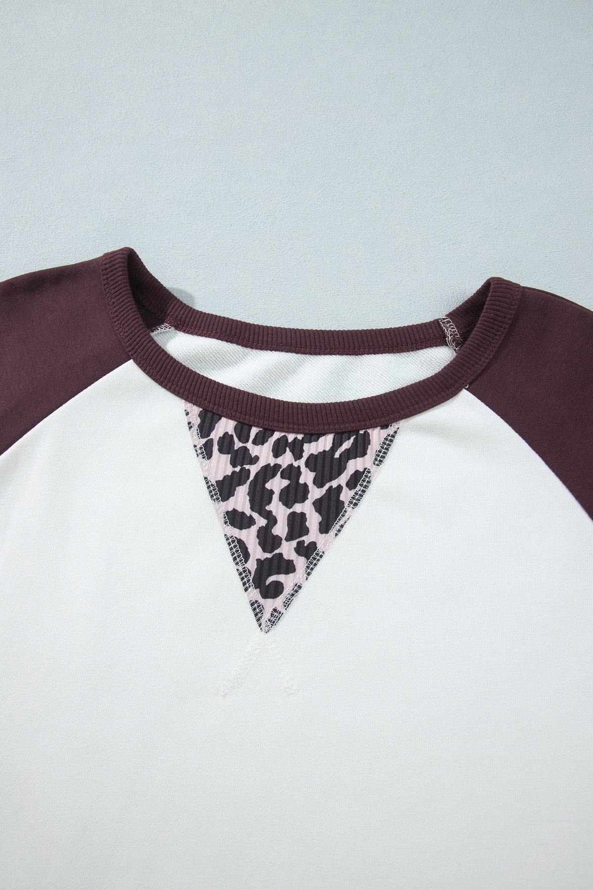 Beige Leopard Print Colorblock Blouse