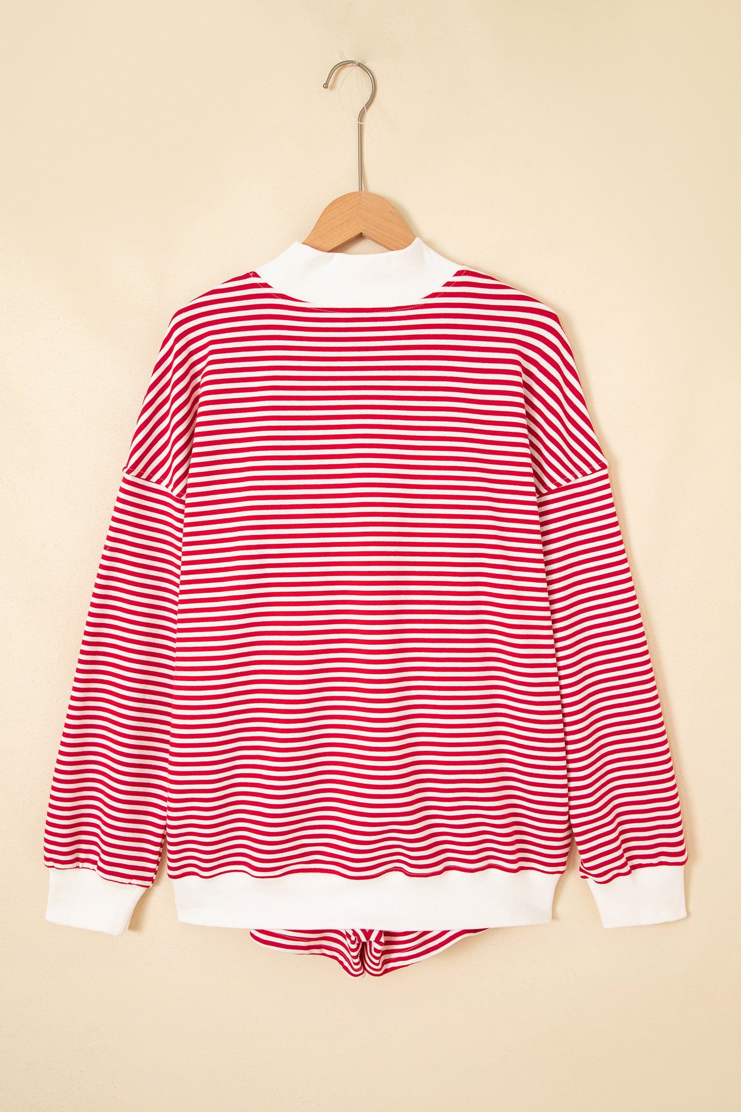 Red Stripe Oversize Mock Neck Sweatshirt & Shorts Set