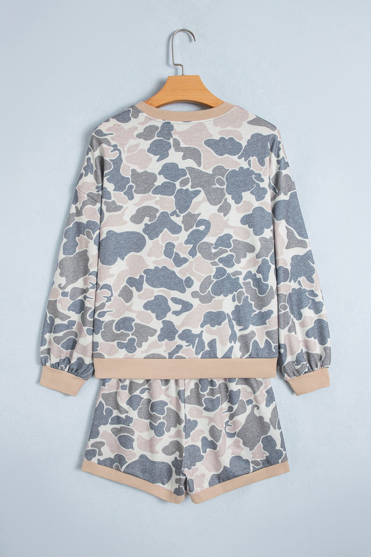 Camouflage Long Sleeve Top and Shorts Set