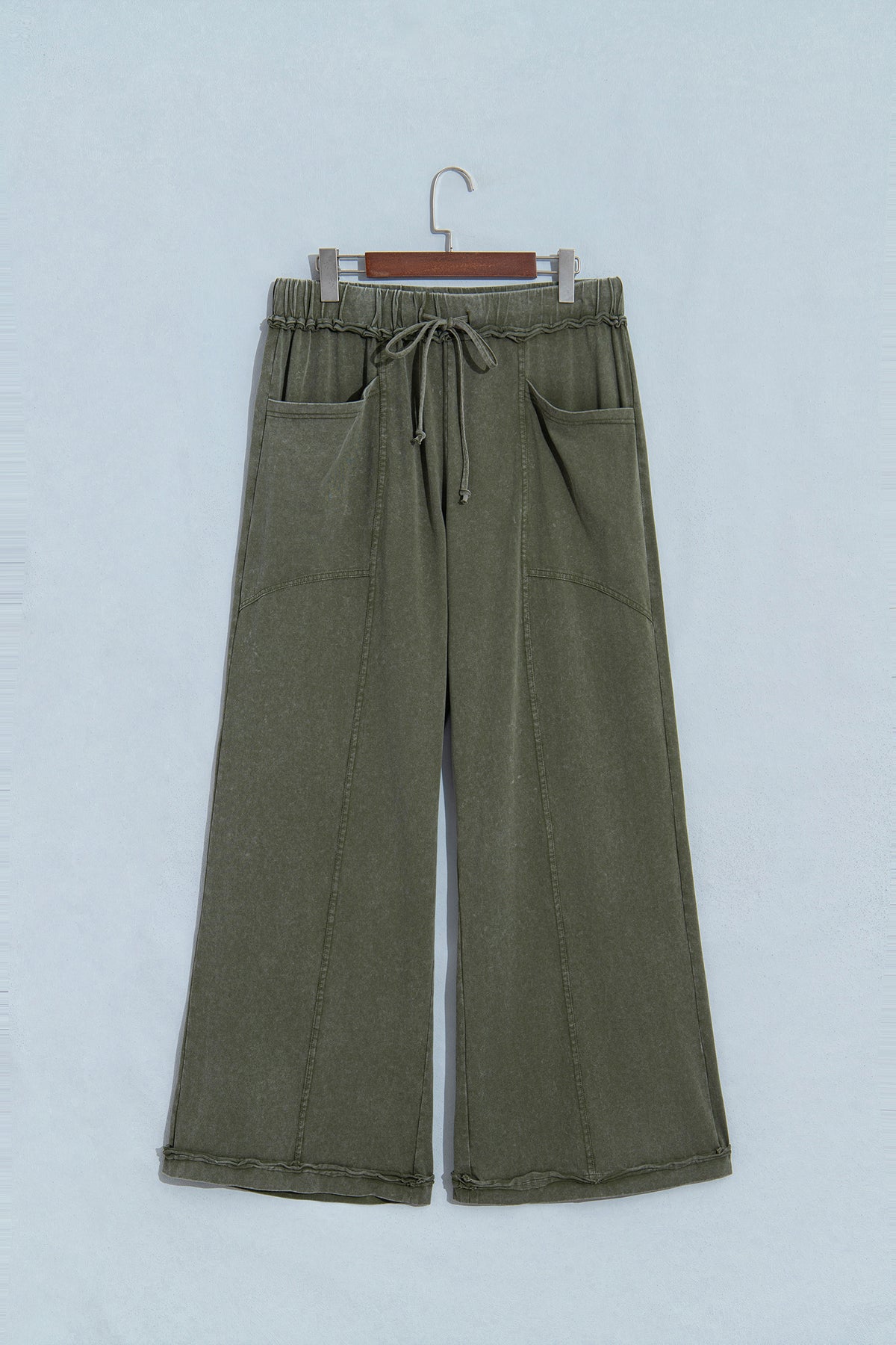 Jungle Green Mineral Wash Flare Leg Pants