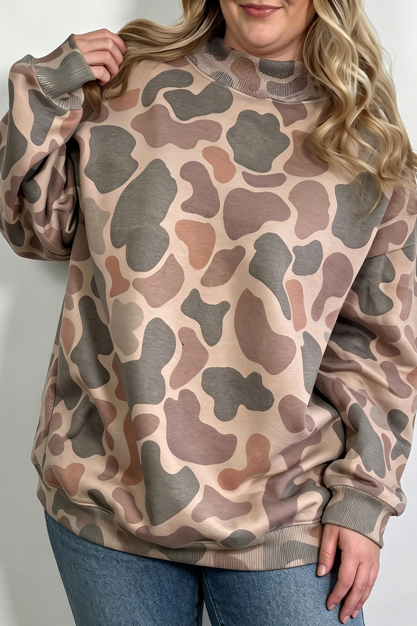 Camo Print Mock Neck Sweatshirt