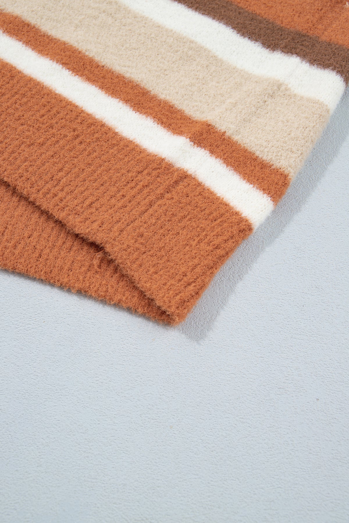 Orange and Mocha Stripe Dropped Shoulder Sweater