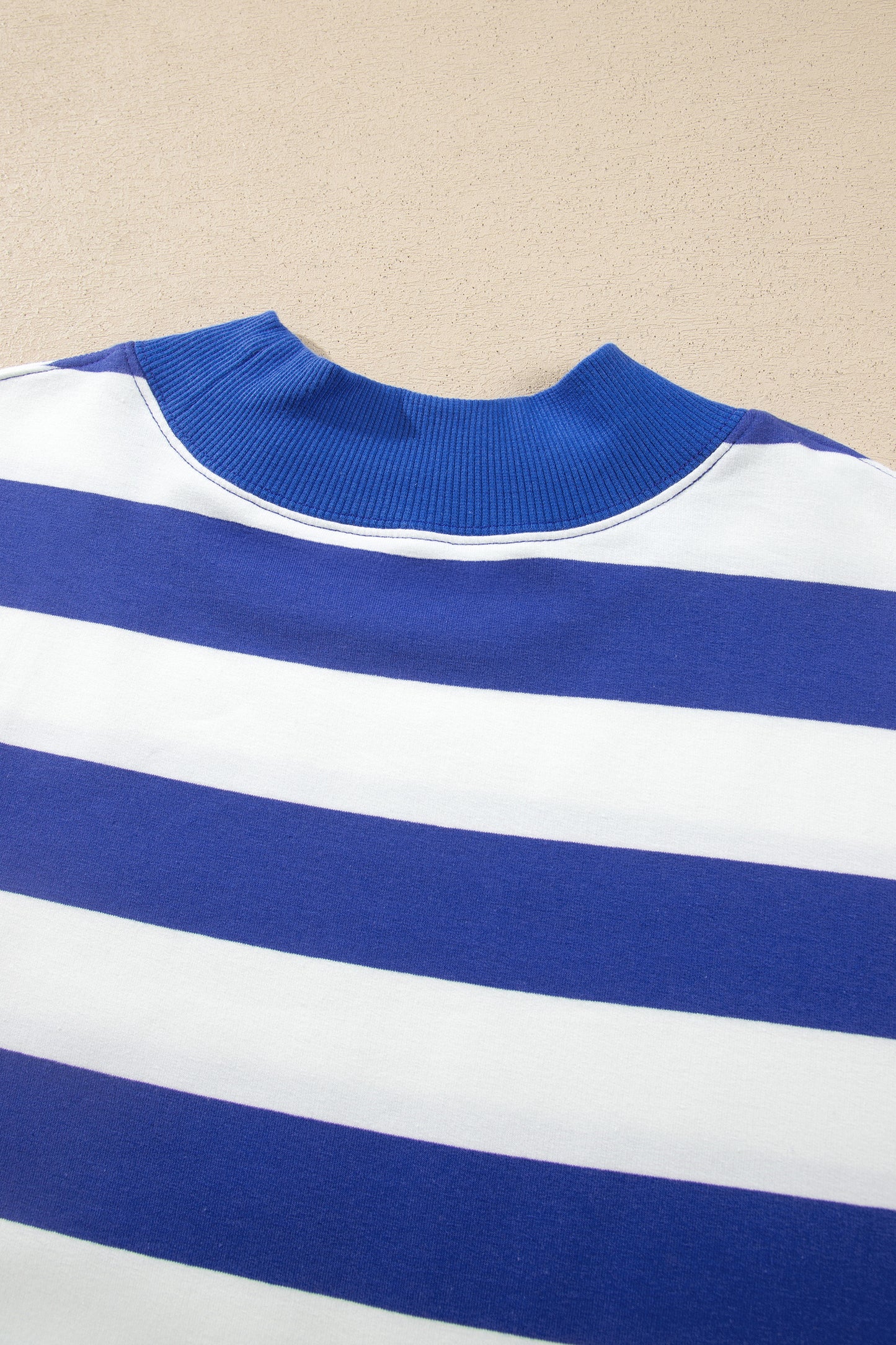 Blue Stripe Colorblock Mock Neck Sweatshirt