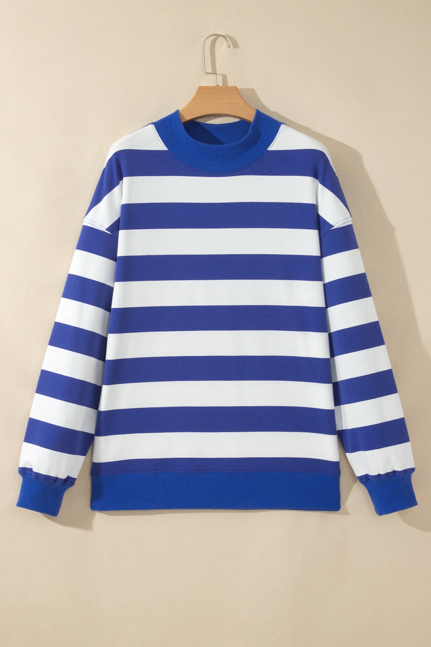 Blue Stripe Colorblock Mock Neck Sweatshirt