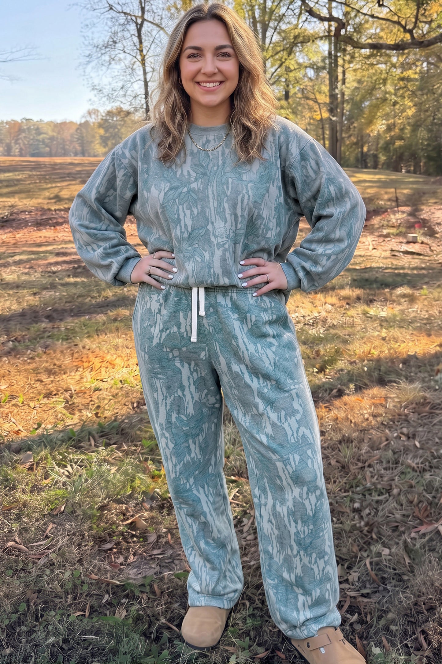 Camo Abstract Botanical Print Pant Set