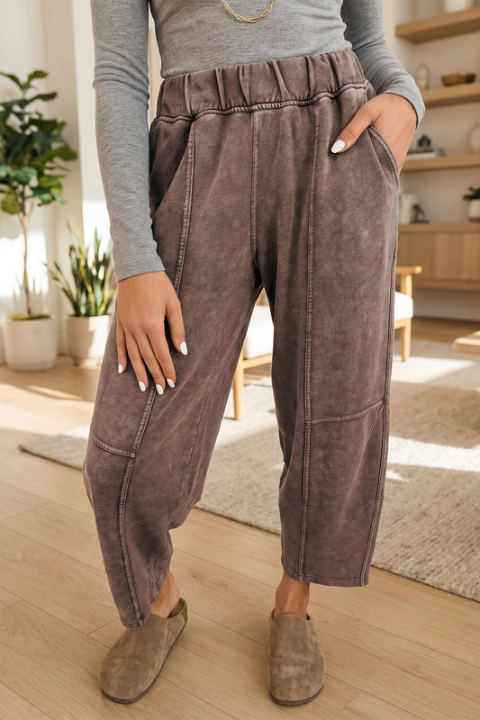 Coffee Mineral Wash Barrel Pants