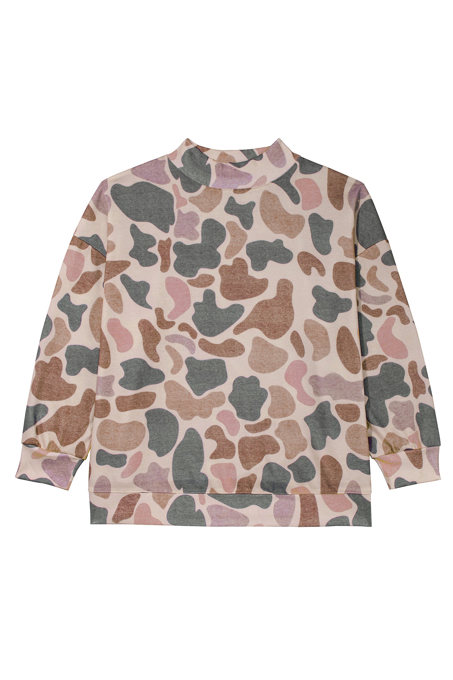 Camo Print Mock Neck Sweatshirt