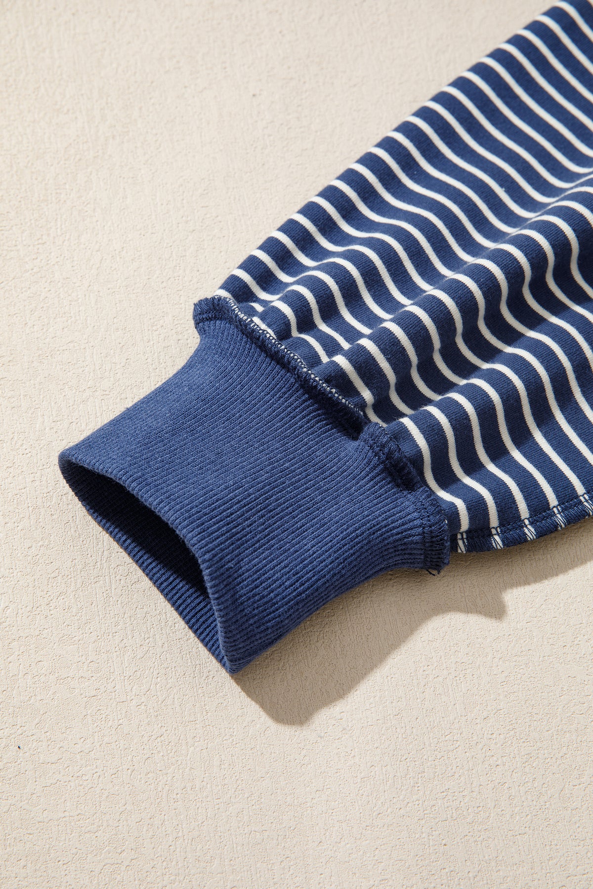 Stripe Ribbed  Mock Neck Baggy Pullover Shorts Set