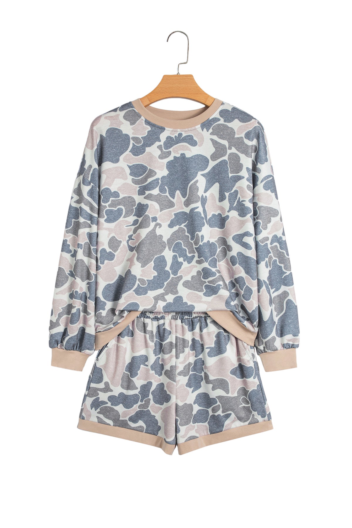 Camouflage Long Sleeve Top and Shorts Set