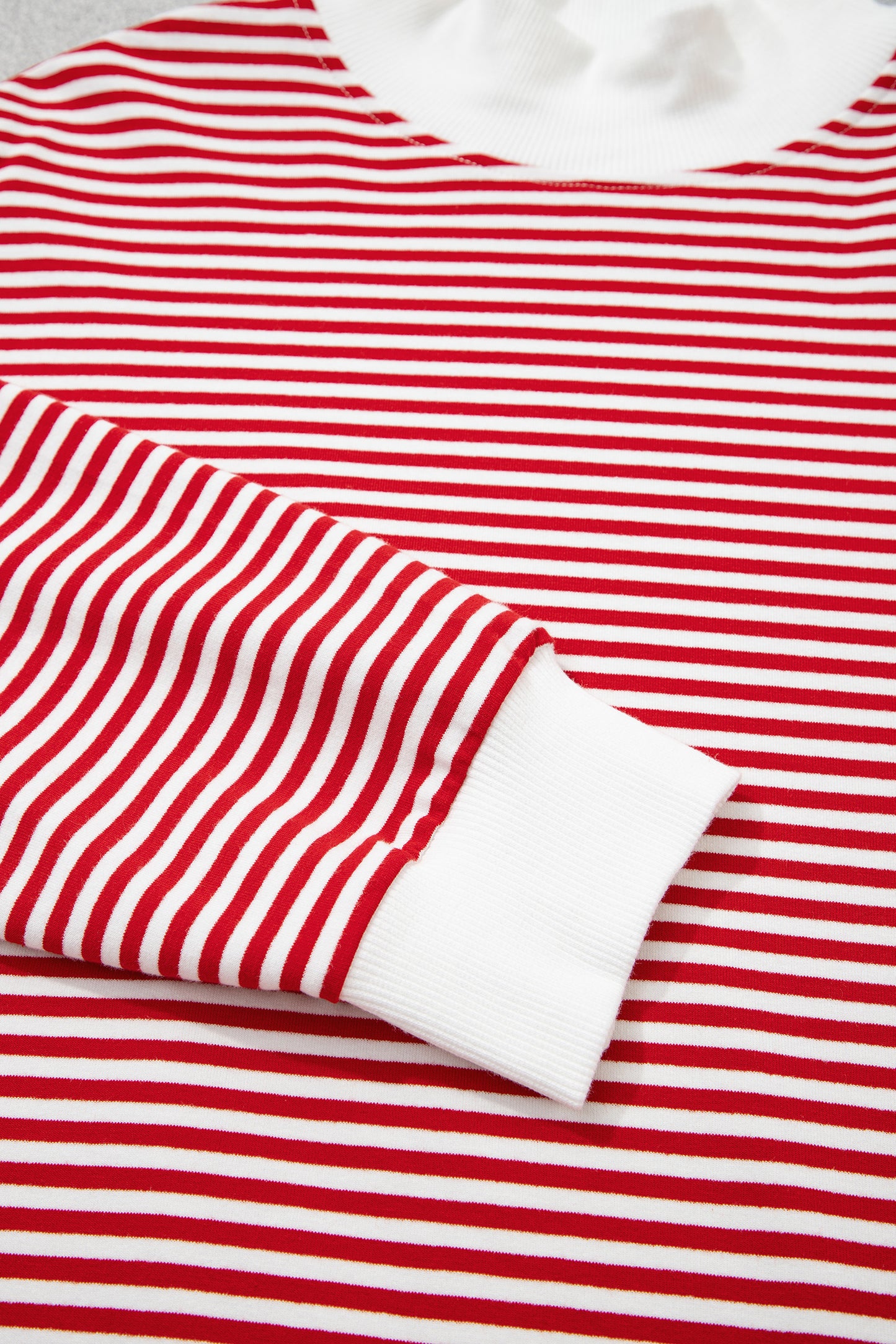 Red Stripe Oversize Mock Neck Sweatshirt & Shorts Set