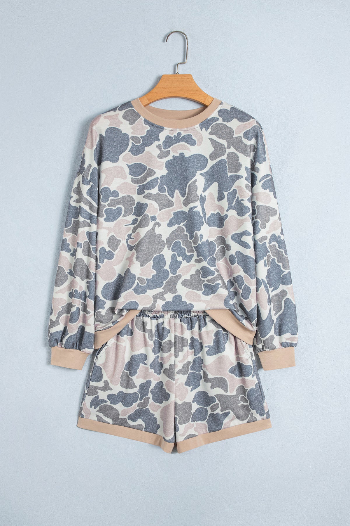Camouflage Long Sleeve Top and Shorts Set