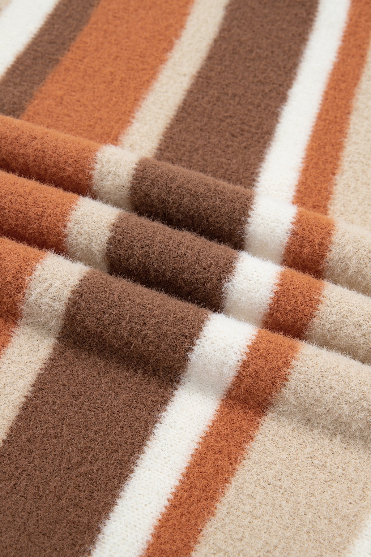 Orange and Mocha Stripe Dropped Shoulder Sweater