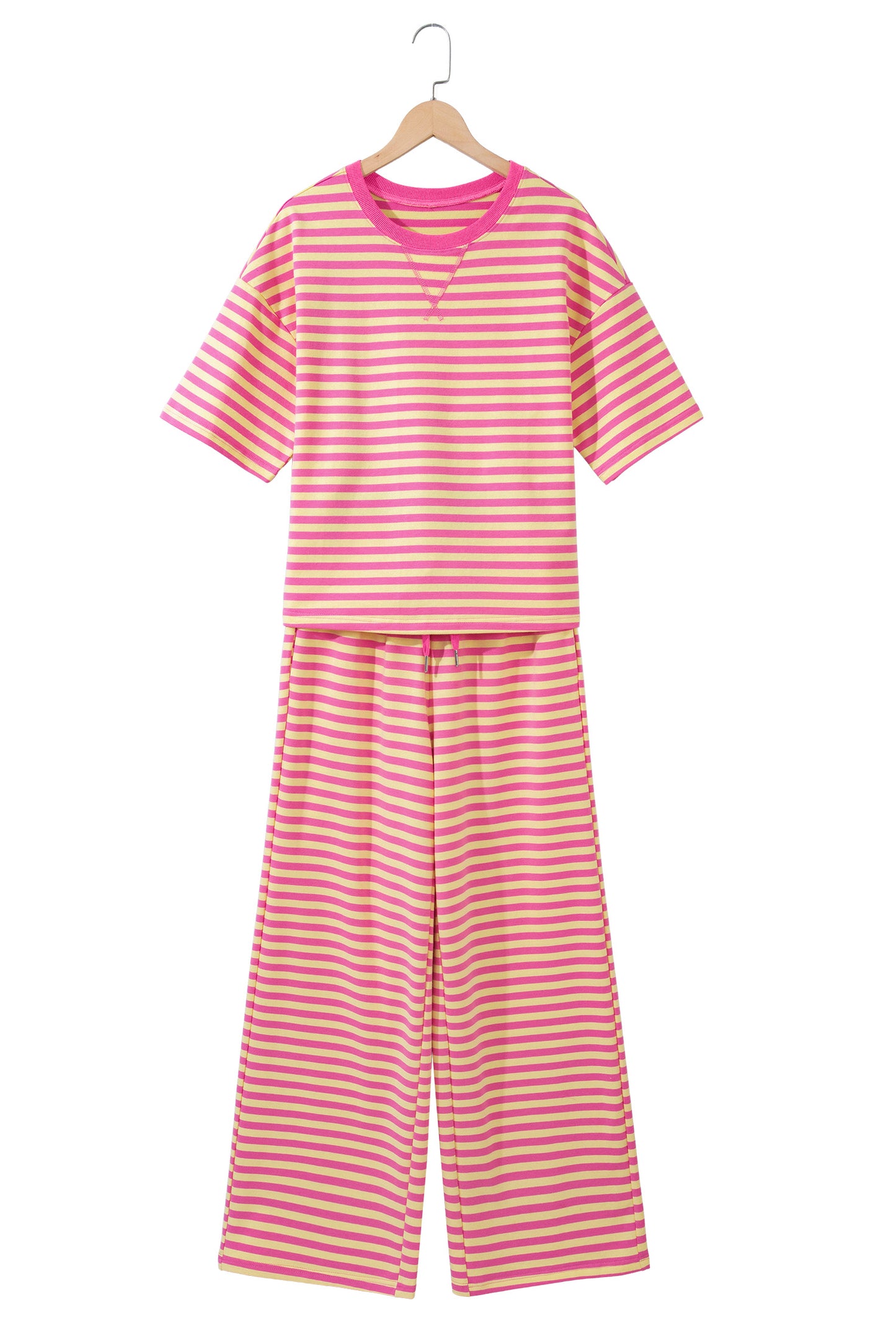 Pink Stripe Crew Neck Pant Set