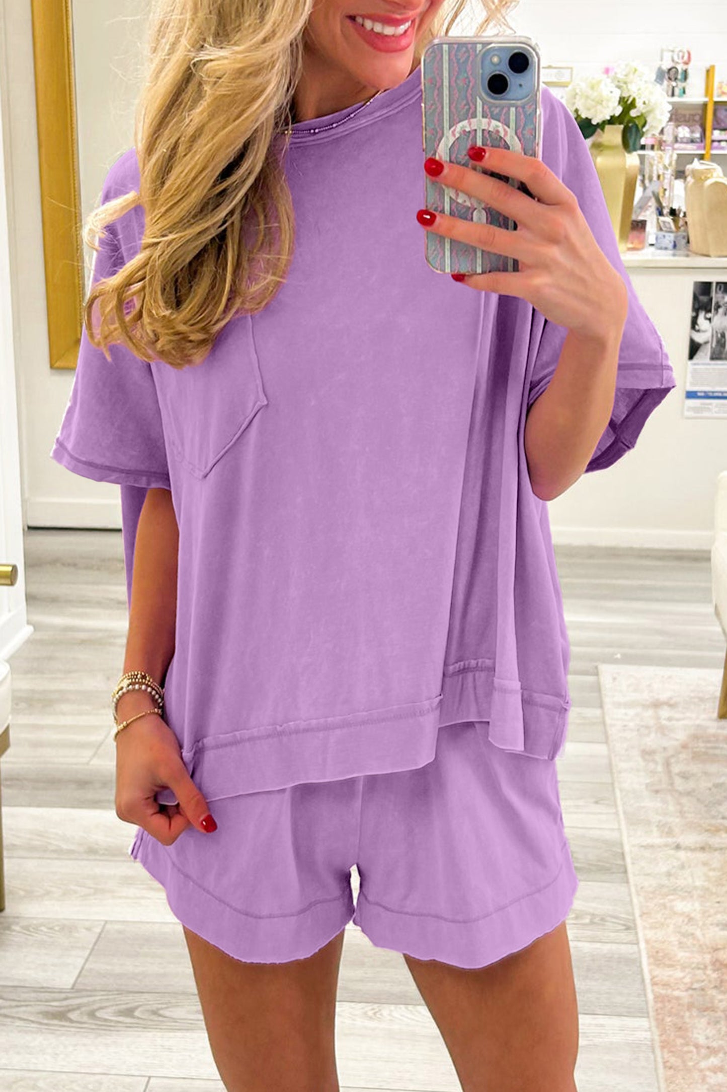 Oversized Drop Shoulder Top & Shorts Set