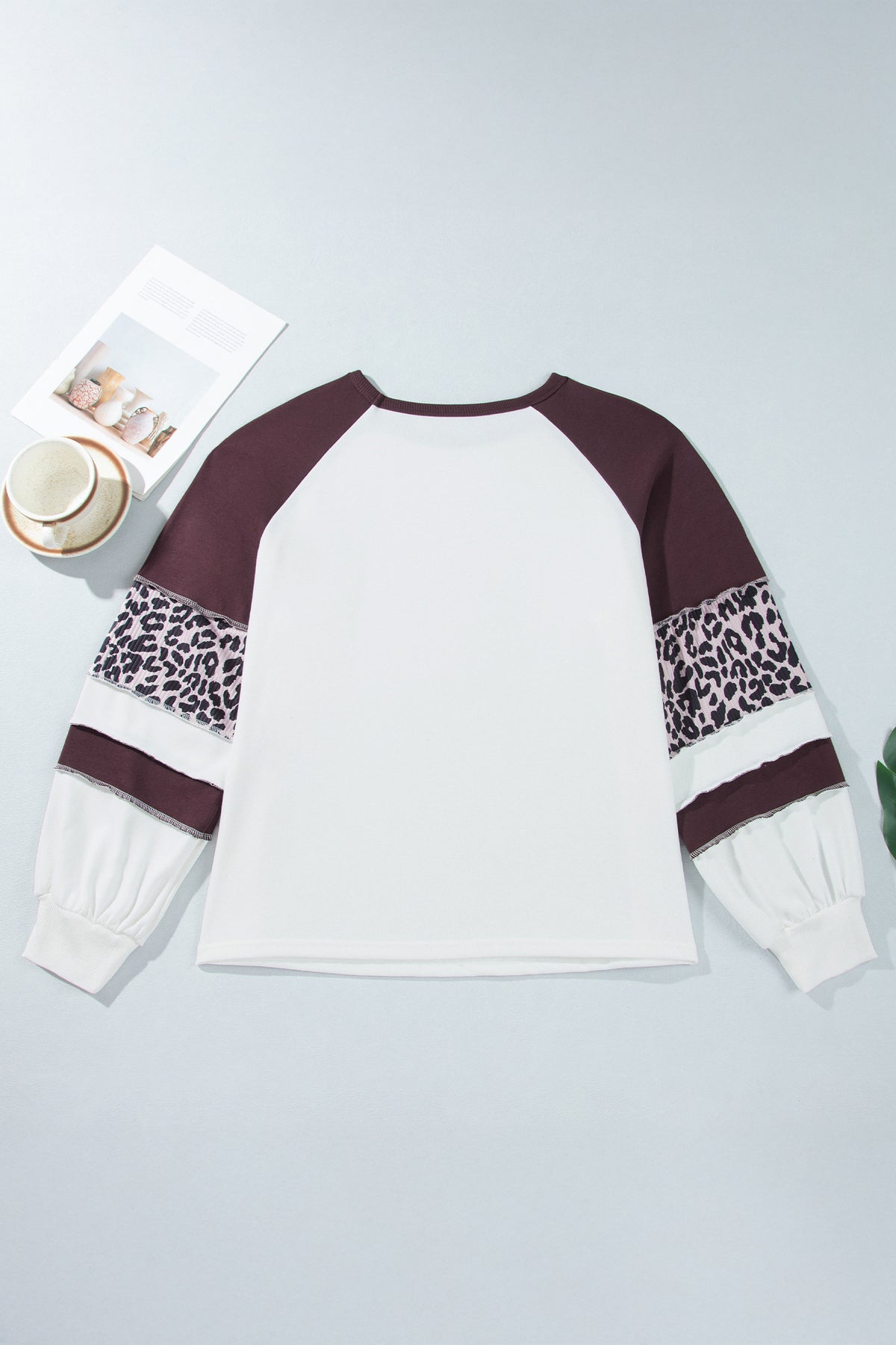 Beige Leopard Print Colorblock Blouse