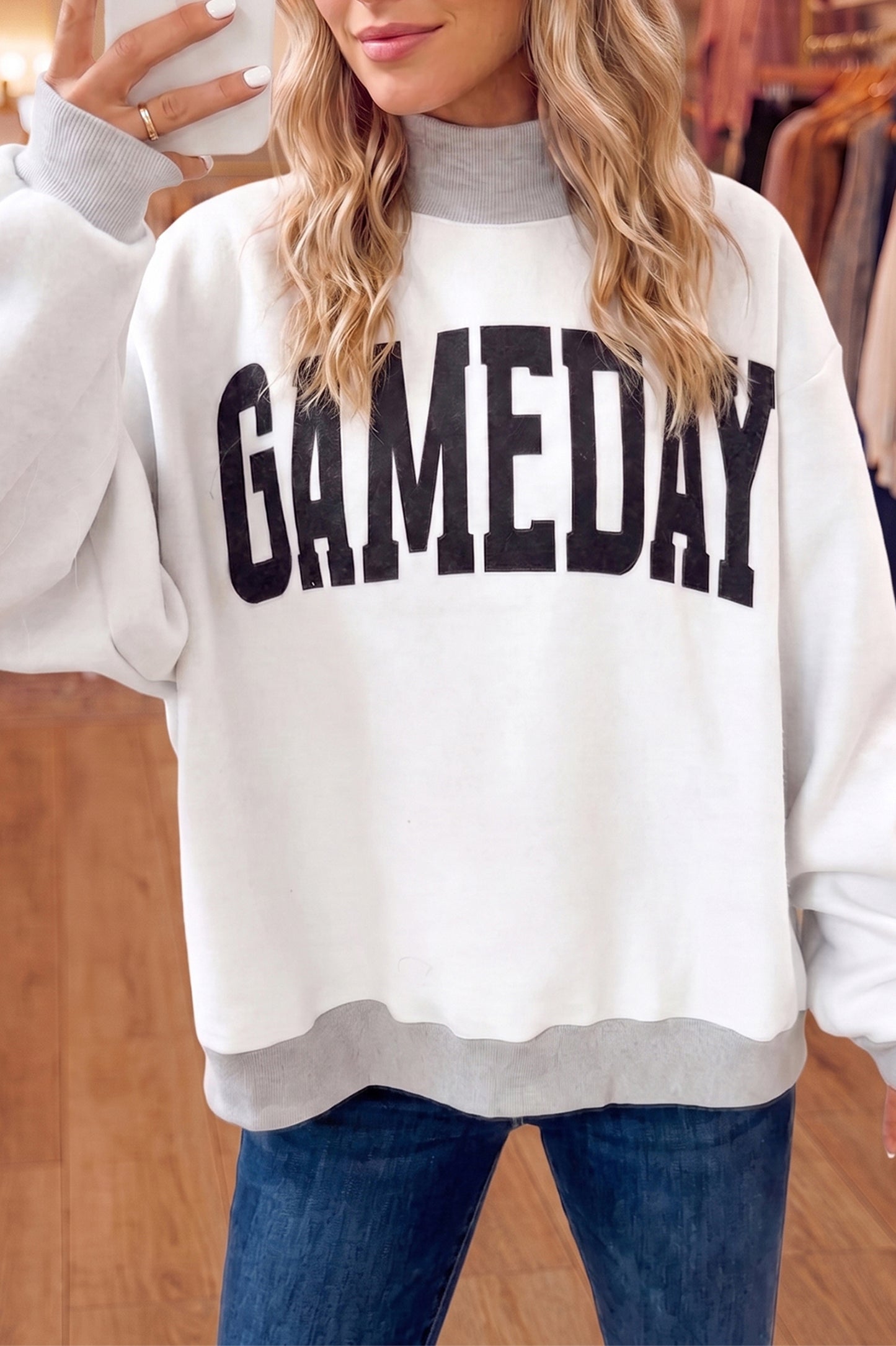 Light Grey Mock Neck GAMEDAY/ FOOTBALL Reversible Sweatshirt