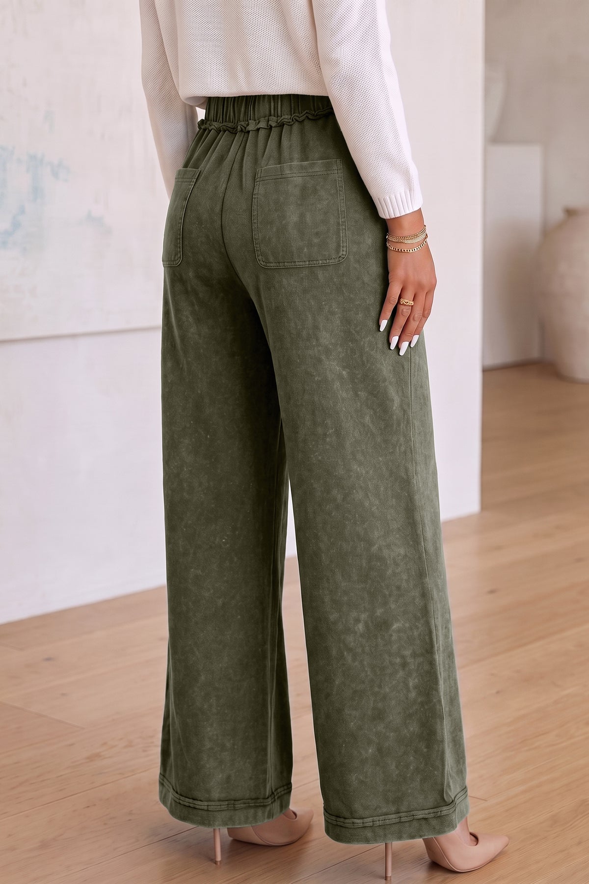 Jungle Green Mineral Wash Flare Leg Pants