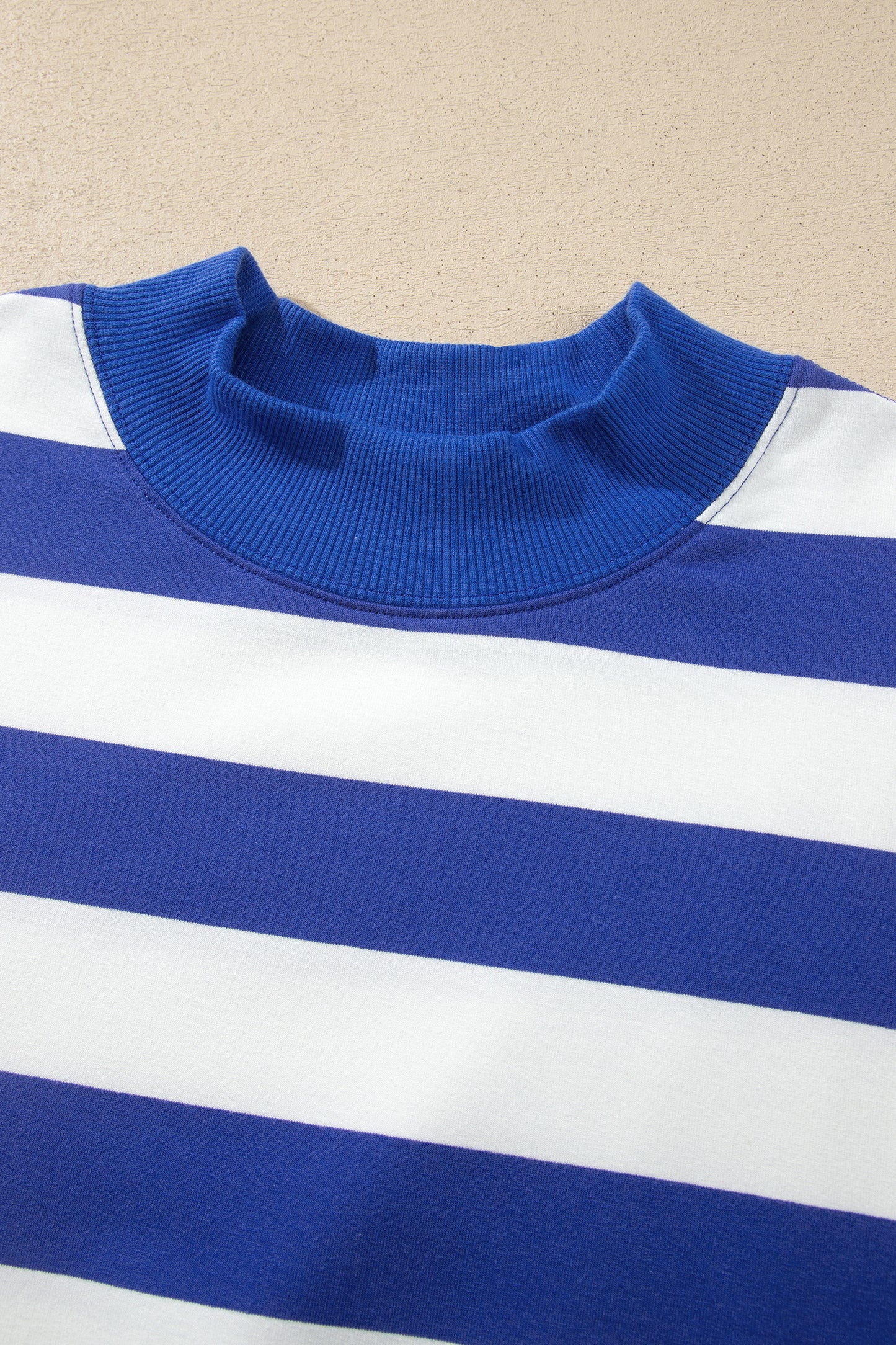 Blue Stripe Colorblock Mock Neck Sweatshirt