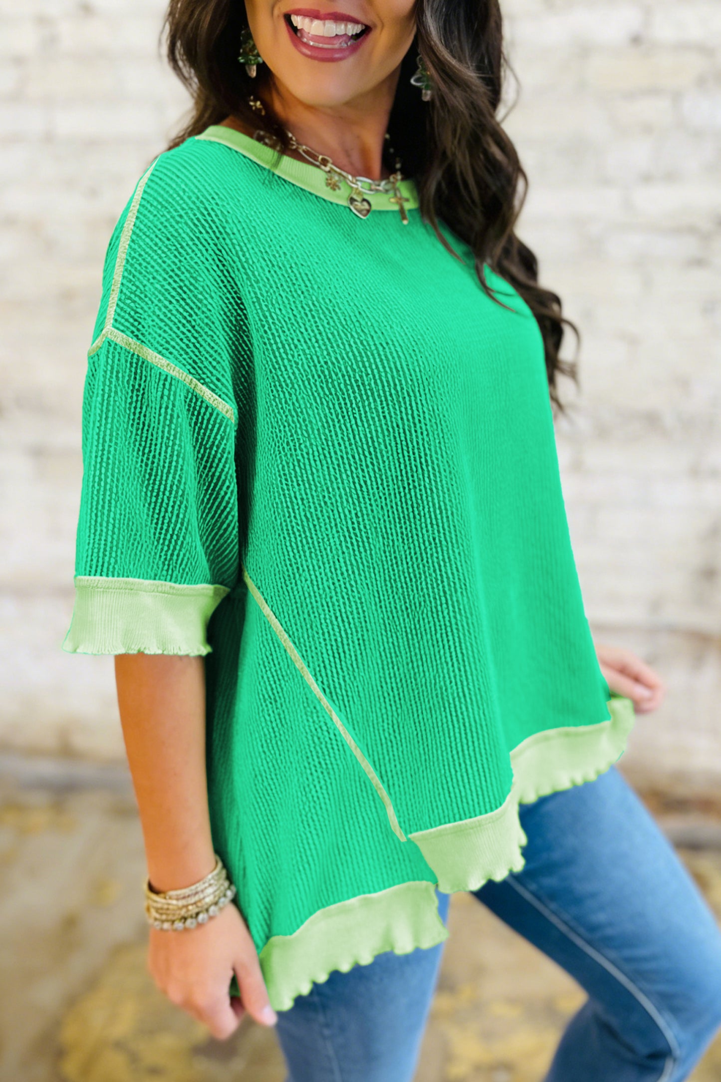 Mint Drop Shoulder Knit Top