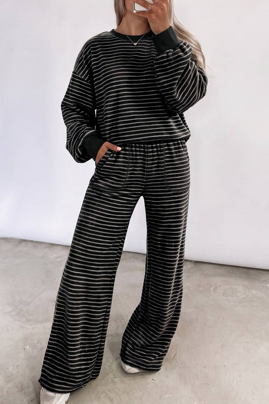 Black Stripe Cozy Terry Knit Set