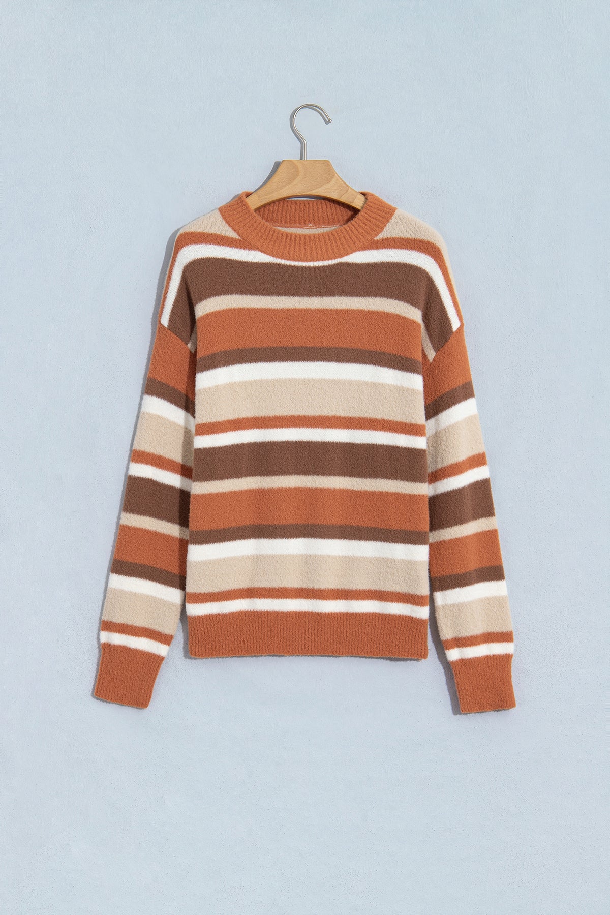 Orange and Mocha Stripe Dropped Shoulder Sweater