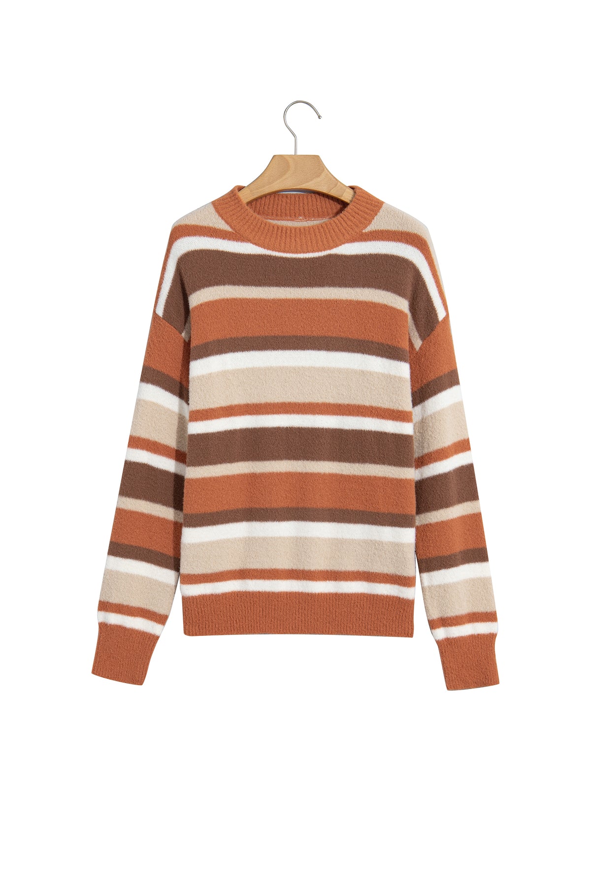 Orange and Mocha Stripe Dropped Shoulder Sweater